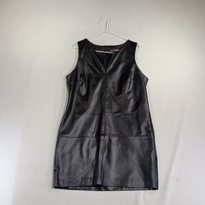R & O Womens Vegan Leather Faux Black Sleeveless Dress Lined Size 10 Biker